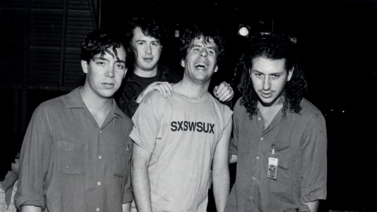 Miles Zuniga, Bill David, Mojo Nixon & Ricky Gelb at SXSW 1989.