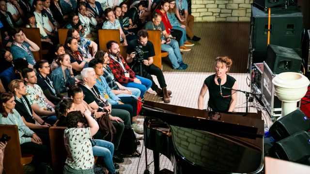 Amanda Palmer performs onstage at NPR Tiny Desk Concert at Central Presbyterian Church.